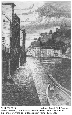 Tuschezeichnung der Festung Namur, Namur, um 1916, Joseph Stoll, Bensheim; Kennung: NLJS_Dokumente_CV_0614; digitalisiert und zusammengestellt: Frank-Egon Stoll-Berberich, 2023.