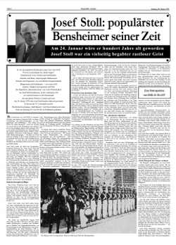 Joseph Stoll: populärster Bensheimer seiner Zeit  - Artikel aus dem Bergsträßer Anzeiger vom 20. Januar 1979, PDF, 2 Seiten