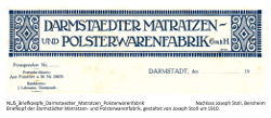 Briefkopf der "Darmstädter Matratzen- und Polsterwarenfabrik GmbH", gestaltet von Joseph Stoll, um 1920.