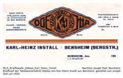Briefkopf der Firma "ODEWA - Karl-Heinz Install, Bensheim / Bergstraße", gestaltet von Joseph Stoll, um 1920.