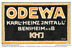 Werbung für die lokale Tabakfirma "Odewa", Größe: , Text: Odewa - KHI - Karl-Heinz Install, Bensheim a.d.B.