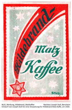 Entwurf von Joseph Stoll für eine Verpackung für Hildebrand Malz-Kaffe, um 1920.
