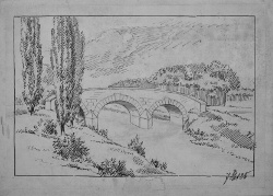 Tuschezeichnung von Joseph Stoll. Motiv: unbekannte Brücke, 1925. Kennung: NLJS_Kunst_div_003