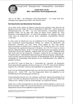 Die Geschichte der BKG, Joseph Stolls Mitwirken sowie Auszüge aus dem Begleitheft der BKG zur Karnevalssession 1951 (Texte von Joseph Stoll) (PDF, 5 Seiten)