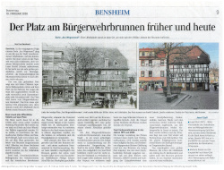Original Zeitungsartikel über die Geschichte und Umgestaltung des heutugen Bensheimer Platzes Am Bürgerwehrbrunnen und Joseph Stolls Mitwirkung Original Zeitungsartikel über die Geschichte und Umgestaltung des heutugen Bensheimer Platzes Am Bürgerwehrbrunnen und Joseph Stolls Mitwirkung