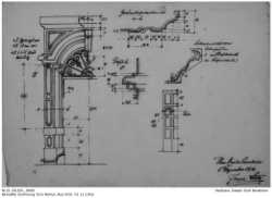 Tuschezeichnung von Joseph Stoll von einer Tür und Türportal in der Rue Emile Cuvelier, Namur; Kennung: NLJS_Dokumente_BILDXL_0600; digitalisiert und zusammengestellt: Frank-Egon Stoll-Berberich, 2023.