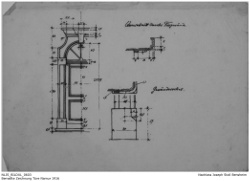 Bemaßte Tür und Querschnitt durch Türgewände sowie Sockel, Namur, um 1916; Kennung: NLJS_Dokumente_BILDXL_0603; digitalisiert und zusammengestellt: Frank-Egon Stoll-Berberich, 2023.