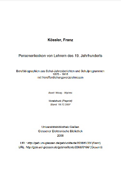 Kössler, Franz (2008): Personenlexikon von Lehrern des 19. Jahrhunderts, Berufsbiographien aus Schul-Jahresberichten und Schulprogrammen 1825-1918 mit Veröffentlichungsverzeichnissen, Gießen. (Beitrag zu Franz Xaver Stolls Einfluß auf Studenten und Lehrer