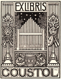 ExLibris für Familie Coustol, Bensheim, Größe: 80 mm x 60 mm, Text: -, keine weiteren Informationen vorhanden.