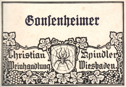 Etikett für Flaschen des "Gansenheimer, Christian Spindler, Weinhandlung Wiesbaden.", Größe: , Text: Gansenheimer, Christian Spindler, Weinhandlung Wiesbaden.